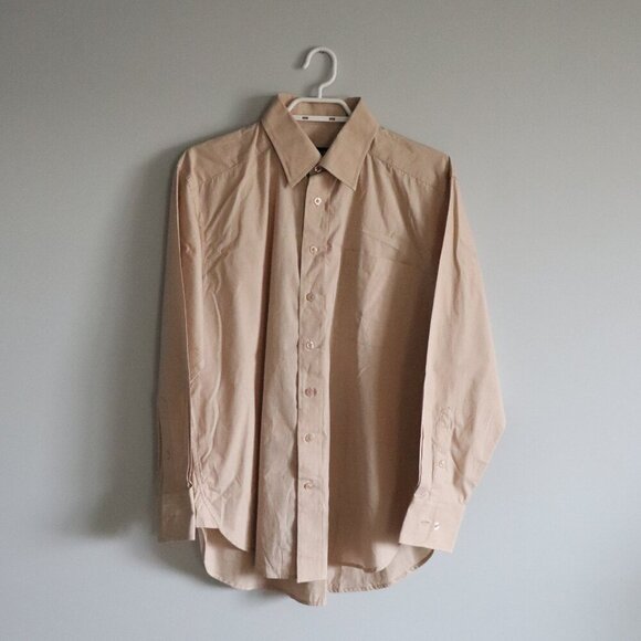 Coupe Men's Large Tan Collared Button Down Pocket Casual Long Sleeve Dress Shirt - Picture 1 of 13